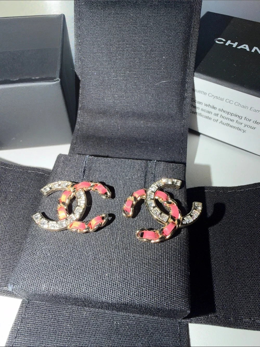 Chanel authentic medium CC logo earrings lambskin leather